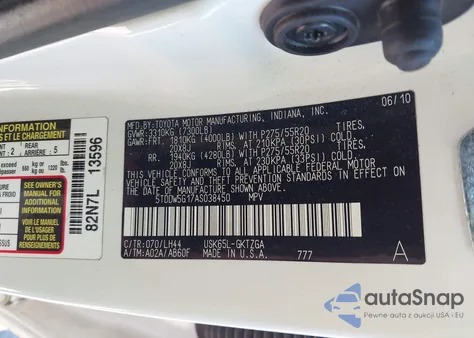 2010 Toyota Sequoia Platinum 5.7L V8 from USA, damaged, VIN 5TDDW5G17AS038450